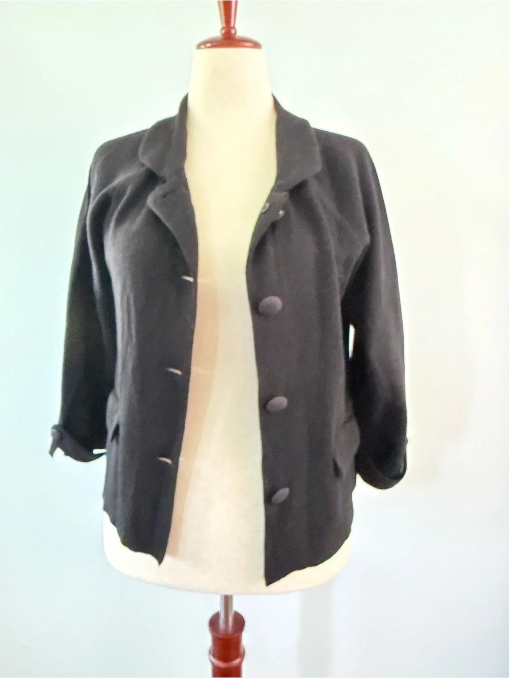 J. Crew Wool Black 3/4 Sleeve Button Front Sweater Jacket